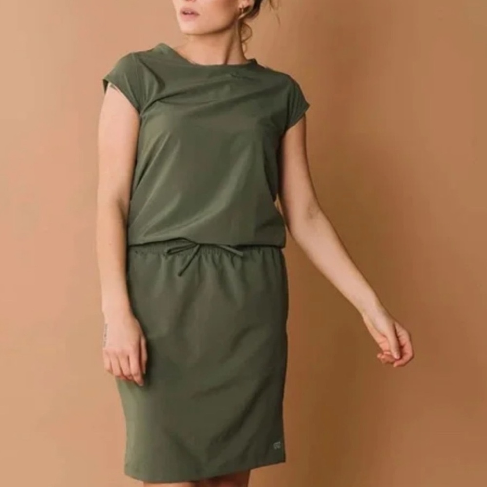 Albion Fit Gojng Places Casual Green Dress cinch tie waist pockets Size Small